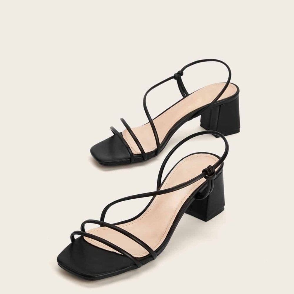 Strappy Slingback Chunky Square Toe Heels 39 7.5